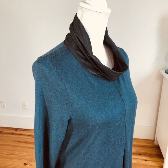 Whyci Milano Teal Lana Wool Knit Sweater Dress EU 44 US L Cowl NEW - Picture 2 of 12